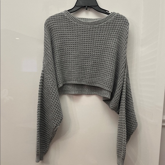 Boohoo Cropped Charcoal Waffle Knit Sweater - Picture 3 of 9